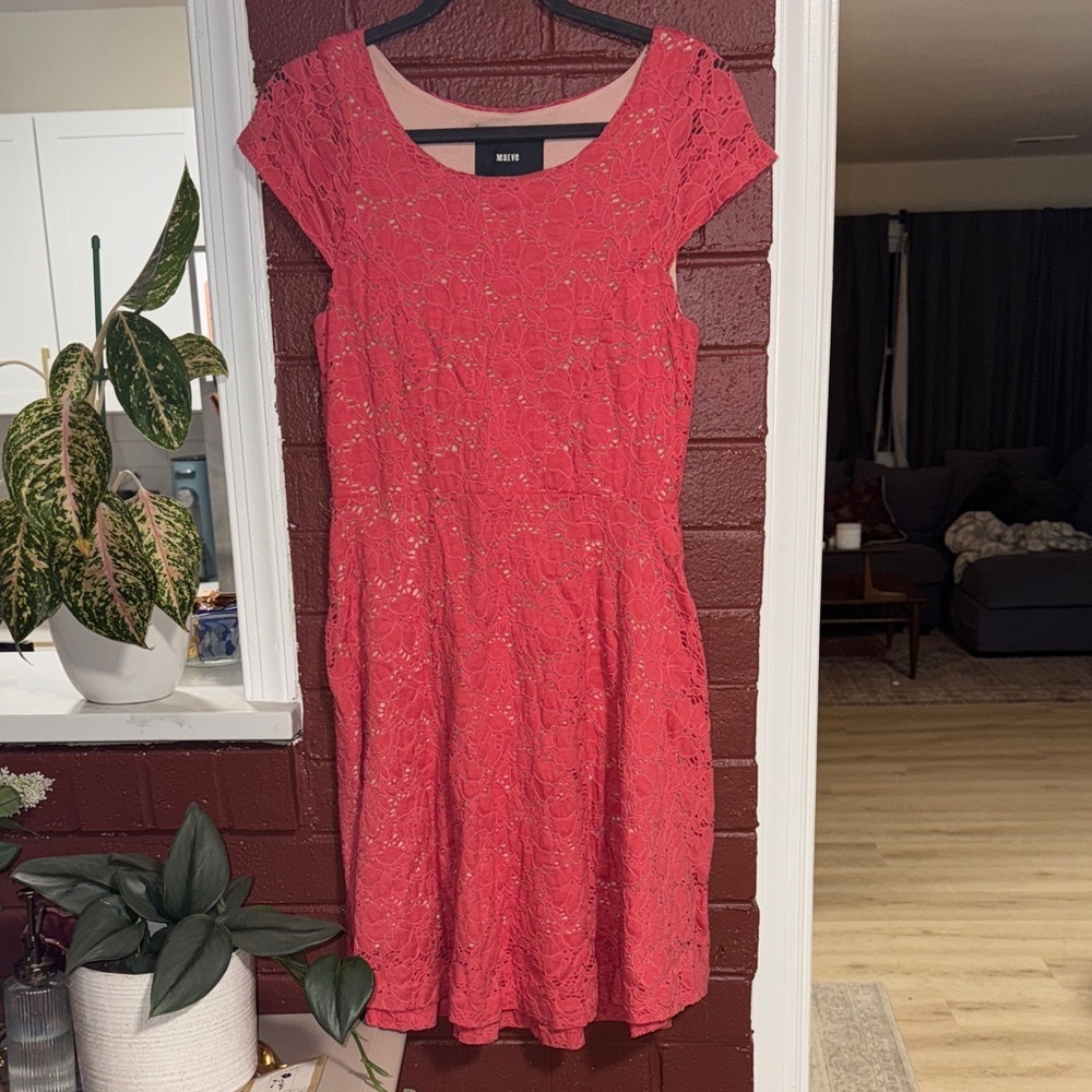 Maeve Anthropologie Coral Lace A Line Dress